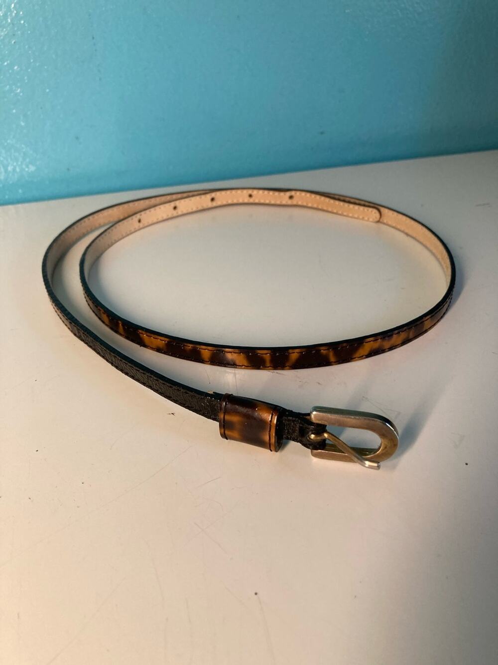 Authentic Vintage 90s Streets Ahead M Italian Patent Tortoise Skinny Waist Belt